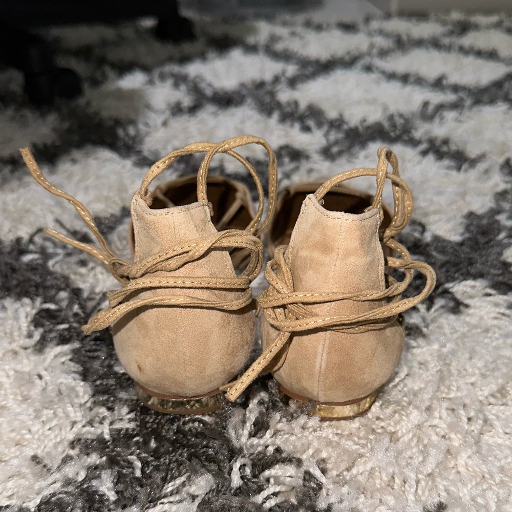 Steve Madden Nude Suede Sunshine Lace Up Flats - Picture 4 of 7